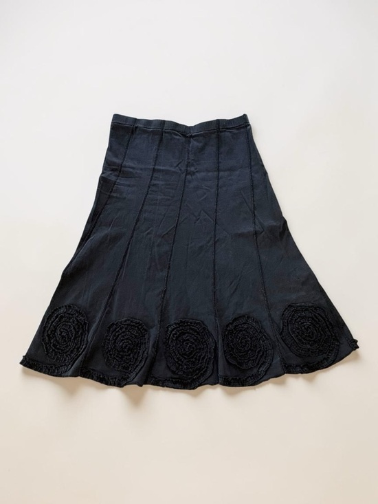 Solitaire Dresses & Skirts - Solitaire by Anthropologie Black Maxi Rosette Appliqué Skirt Boho Festival Sz M
